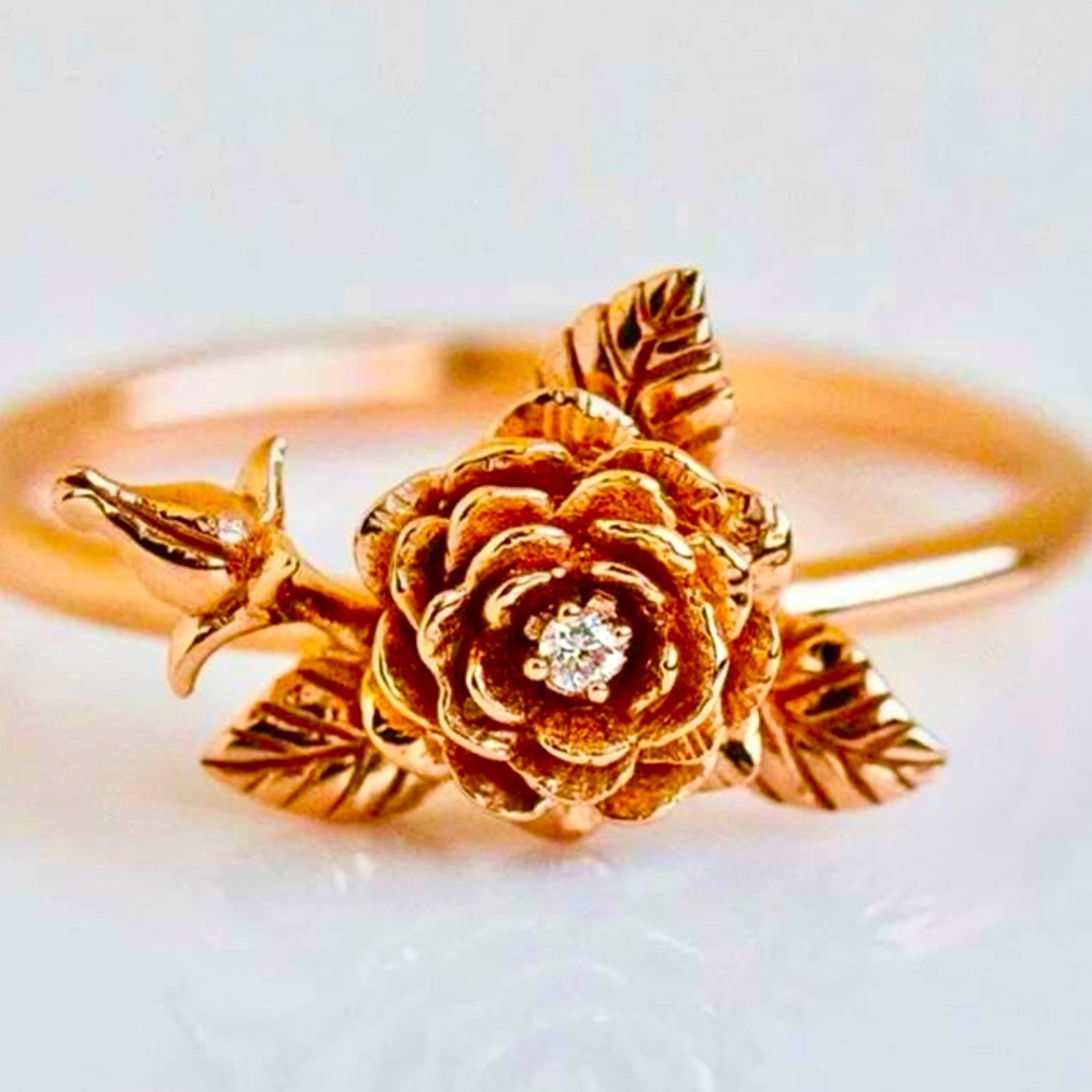 Rose Gold Cubic Zirconia Flower Ring